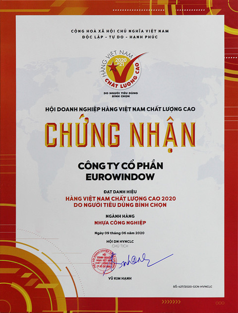 Eurowindow 12 năm liên tiếp đạt hàng Việt Nam chất lượng cao